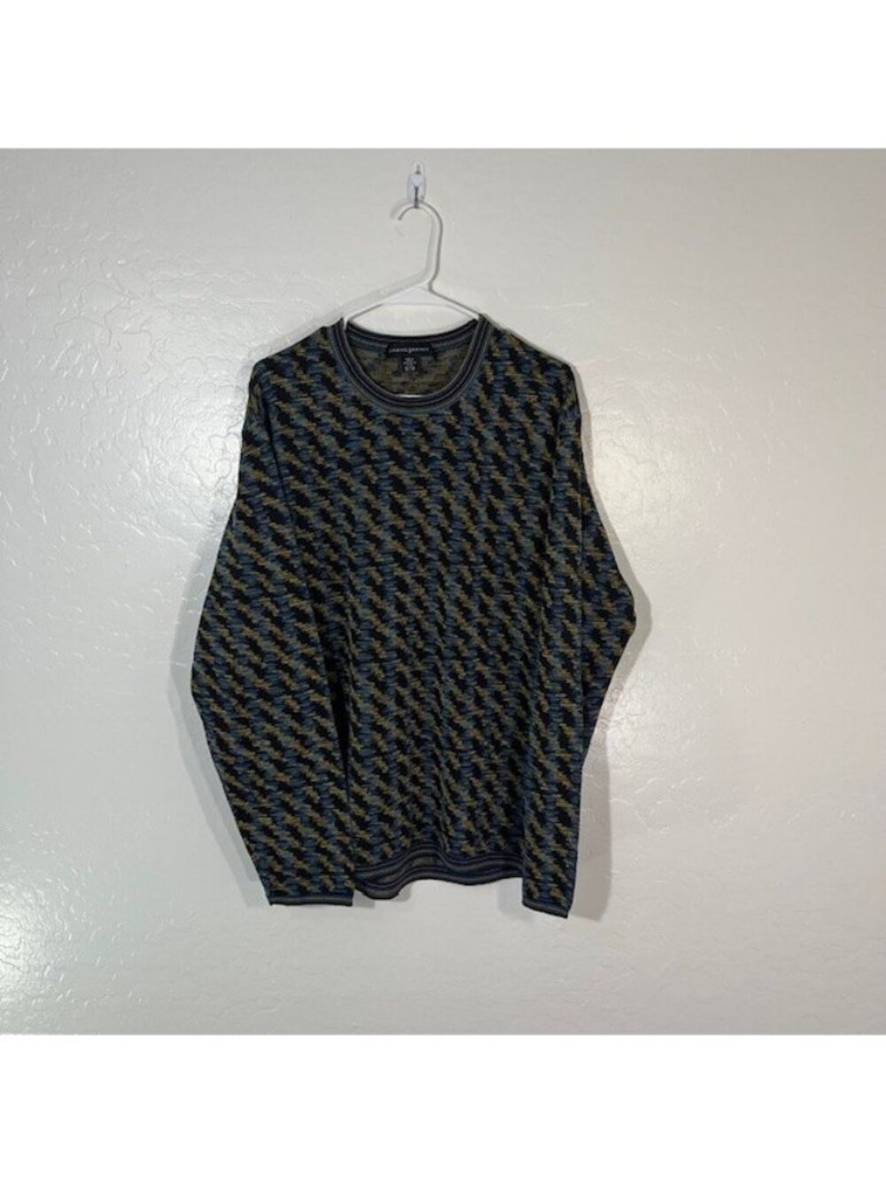 Jhane Barnes Sweater Mens XL Pullover Silk Knit Abstract Art Colorful